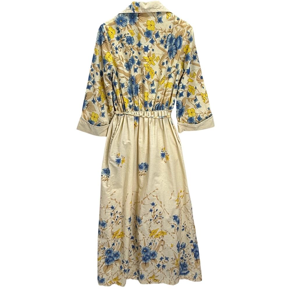 Vintage The Great Entertainers Sears Dress 70s Floral Belt Beige Size S Button - Picture 2 of 8